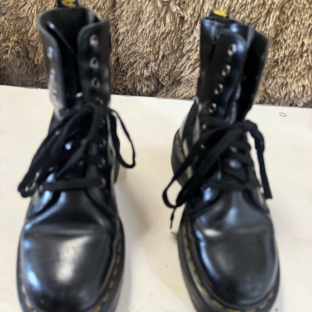 Black Leather Platform Boots - Picture 2 of 3